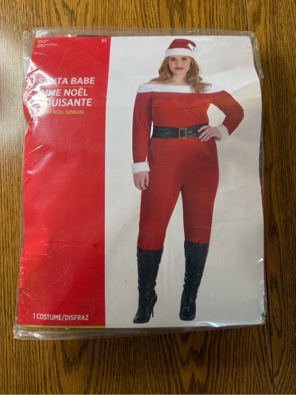 Santa Babe Catsuit Costume Women Plus Size 2XL Jumpsuit Belt Hat